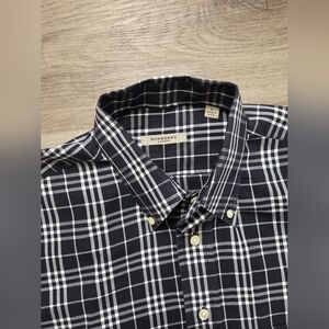 Mens BURBERRY London Black & White NOVA Plaid Check Button Down Dress Shirt Sz L
